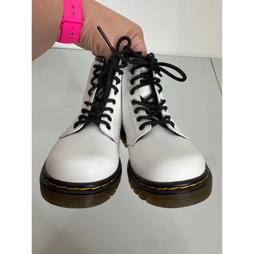 Dr. Martens 1460‎ Toddler Boots White Leather Side Zip Lace Up Size 9 US Kids